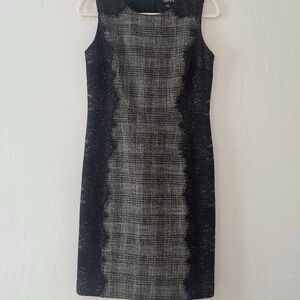 Chetta B Black and Gray Plaid Lace-Panel Midi Dress